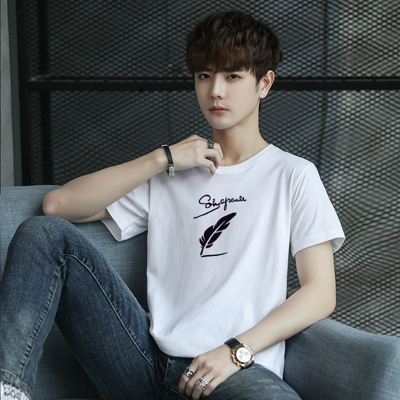 衣服夏季纯棉t恤男士短袖潮牌圆领体恤上衣韩版潮流帅气全棉半袖男潮t