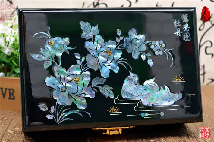 礼品 工艺礼品 芸婷 平遥推光漆器-古典螺钿贝壳镶嵌首饰盒梳妆盒结婚