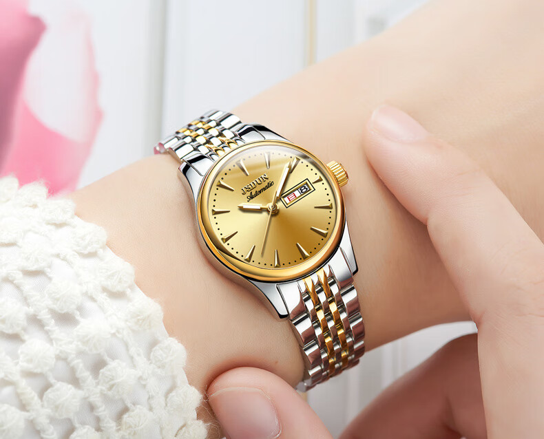 金仕盾手表女牌时尚潮流款全自动机械表气质女表简约十大间金白面进口