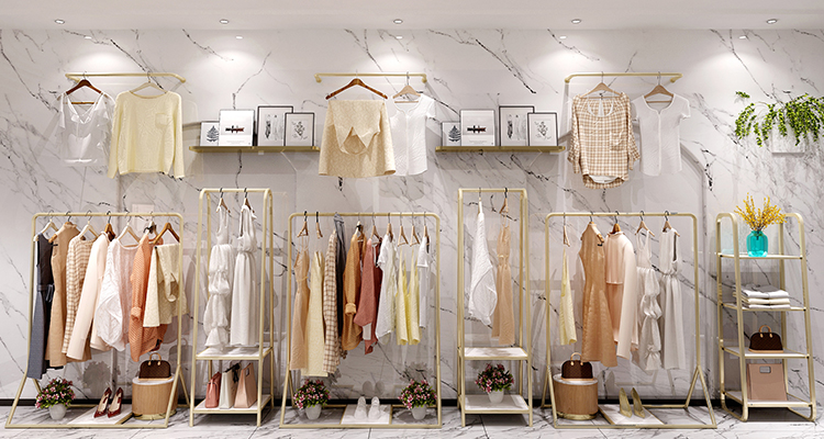 唐侨服装店展示架网红创意上墙壁挂式落地陈列北欧女装店金色装饰货架