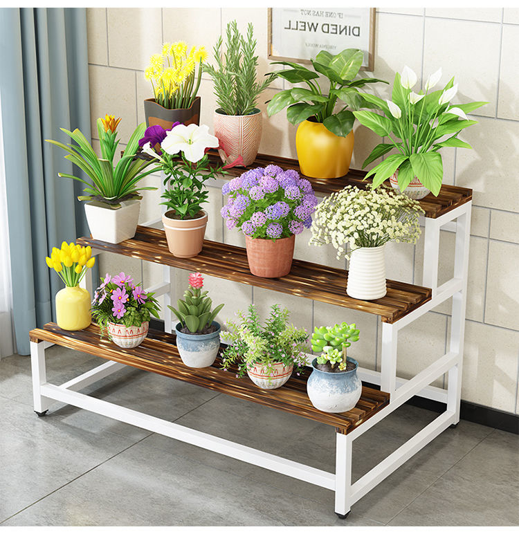 悦乔馨北欧摆花架子室内阳台客厅简约阶梯落地式实木多层花盆铁艺