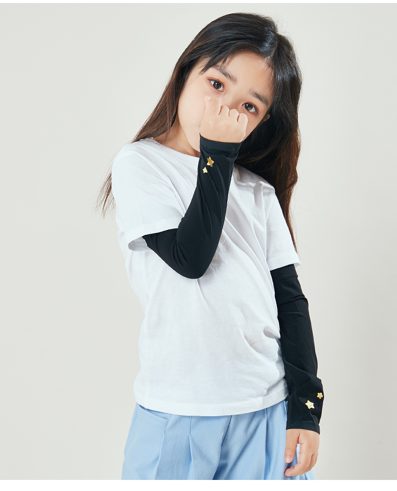 peavey儿童防晒袖套男女童夏季冰袖冰丝薄款户外可爱手套袖bx001黑基