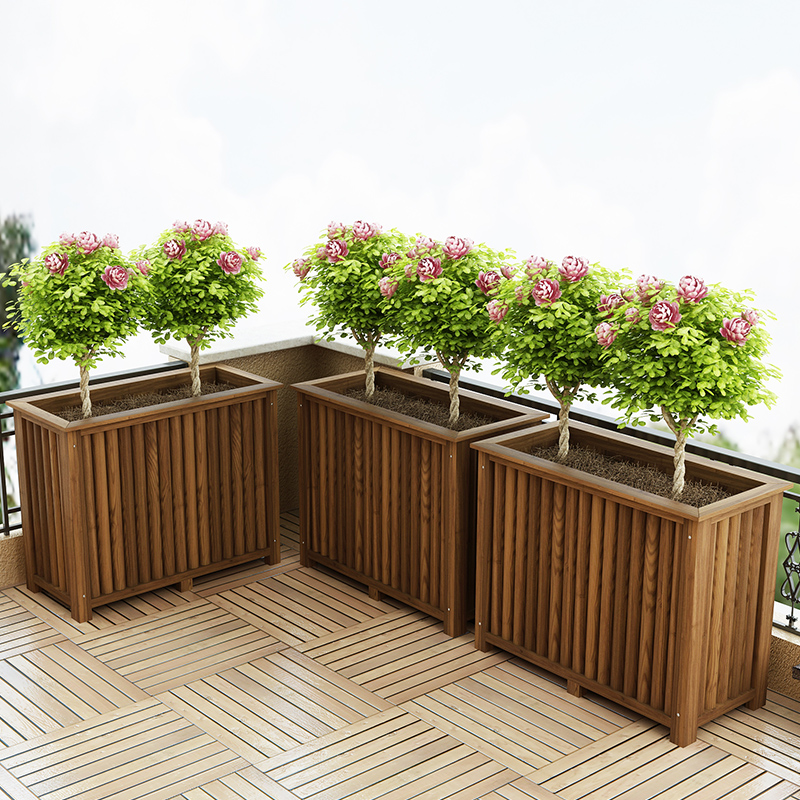 防腐木花箱碳化户外实木长方形室外花盆阳台蔬菜种植箱锐衡703530大