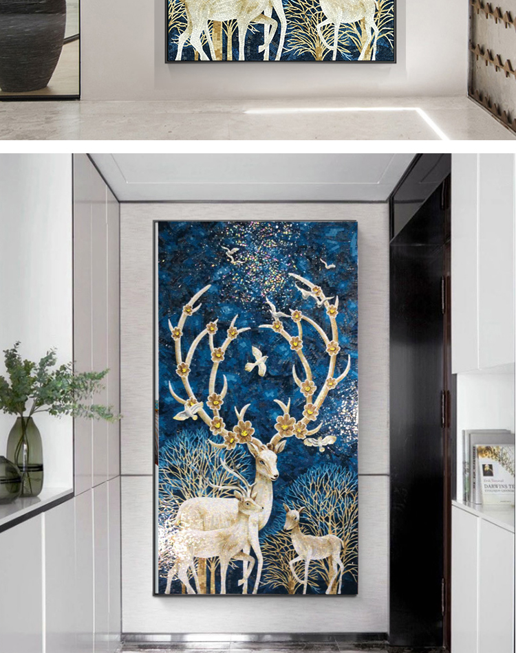 马赛克背景墙简约现代电视玄关客厅过道瓷砖鹿剪画拼图拼花装饰画更多