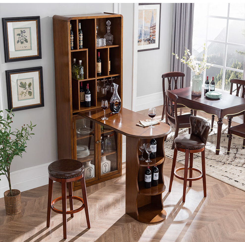 吧台酒柜家用可伸缩隔断柜客厅玄关柜吧台桌亚咖胡桃色