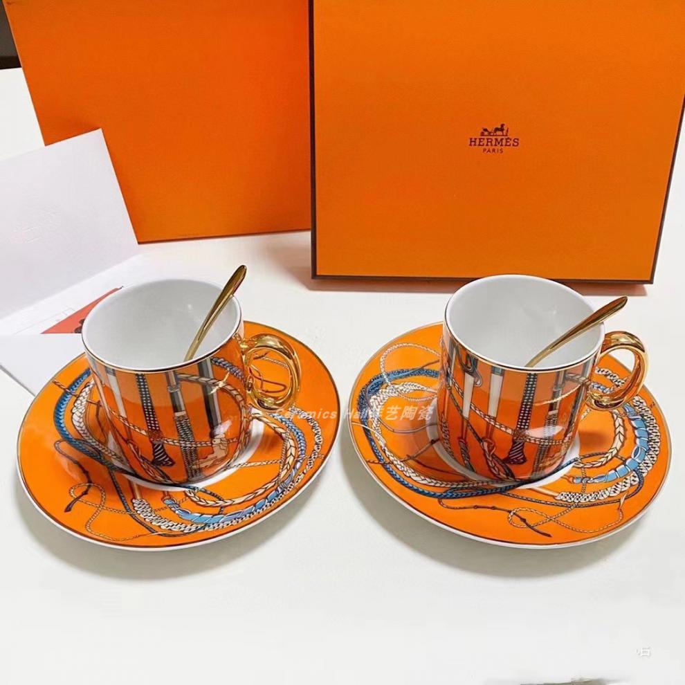 2022新款爱马仕风格咖啡杯 hermes 爱马仕权杖系列 骨·瓷咖啡杯碟套