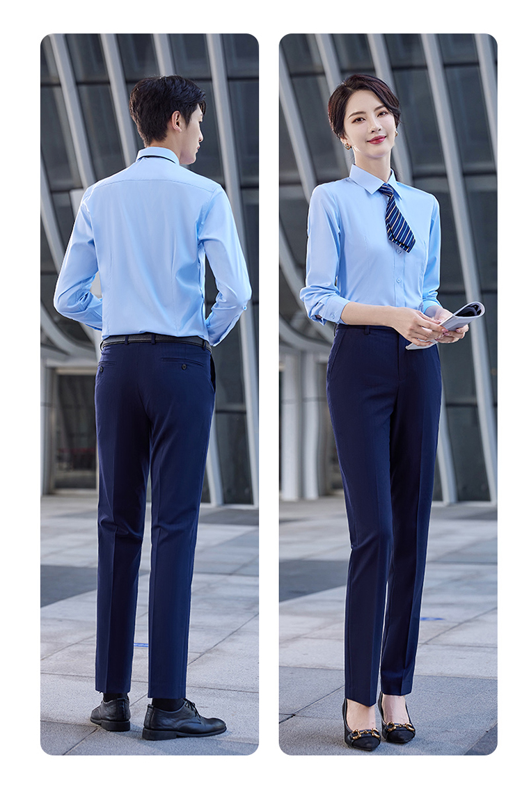 4s店工作服销售上班正装工作服衬衫男女浅蓝色长衬衣绣logo崇韵定制款