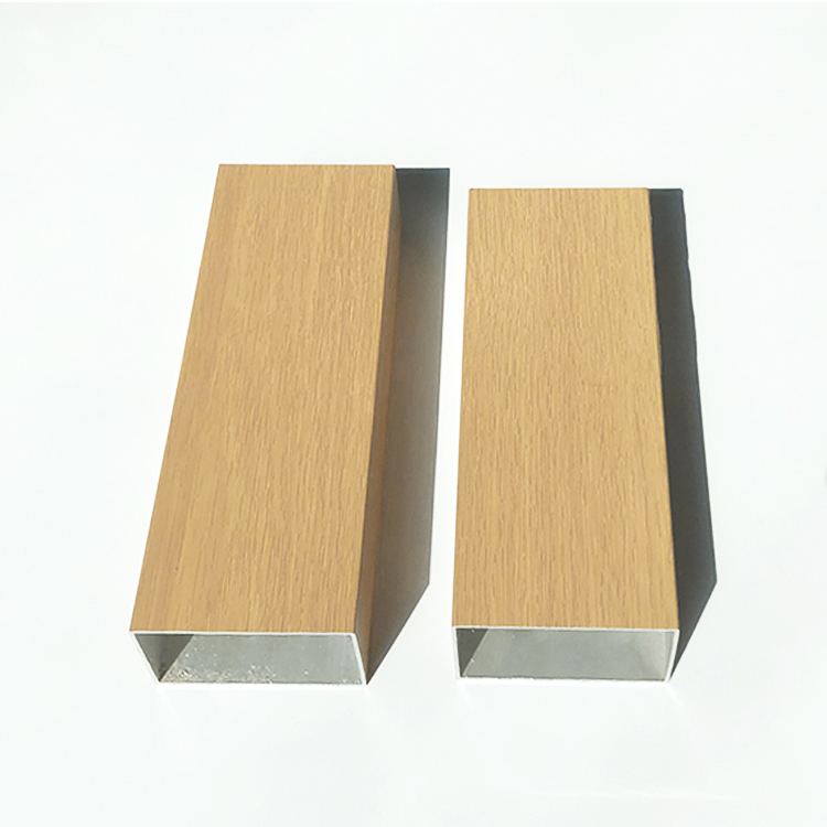 现货浅木纹铝方管原木色铝合金方管装饰橡木色隔断口型水曲柳扁管深色