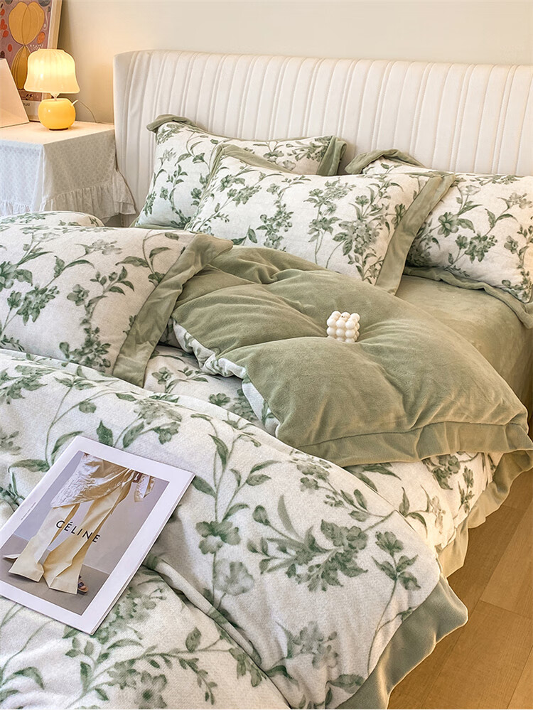 达芬奇家纺四件套 冬季牛奶绒加厚四件套冬天保暖毛绒茸珊瑚绒宽边