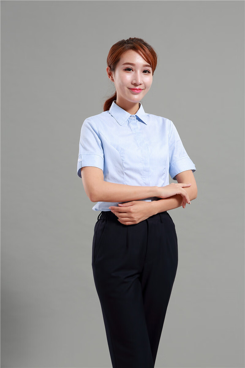 浦发银行行服女衬衫长短袖衬衫条纹工装面试职业装浦行金融保险制服