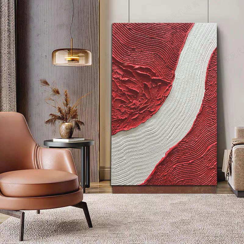 安格里手绘装饰画手绘油画宅寂风《映山红》厚肌理沙发红色砂岩客厅