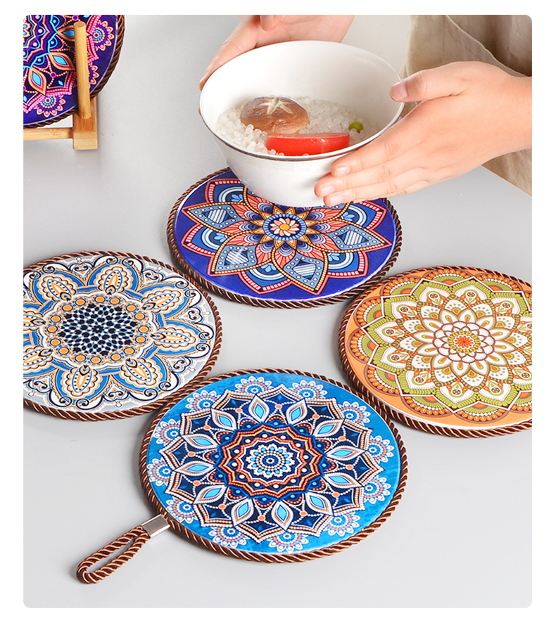 2022新款餐垫装饰垫民族风陶瓷隔热垫防烫餐桌垫日本盘子曼陀罗杯垫碗