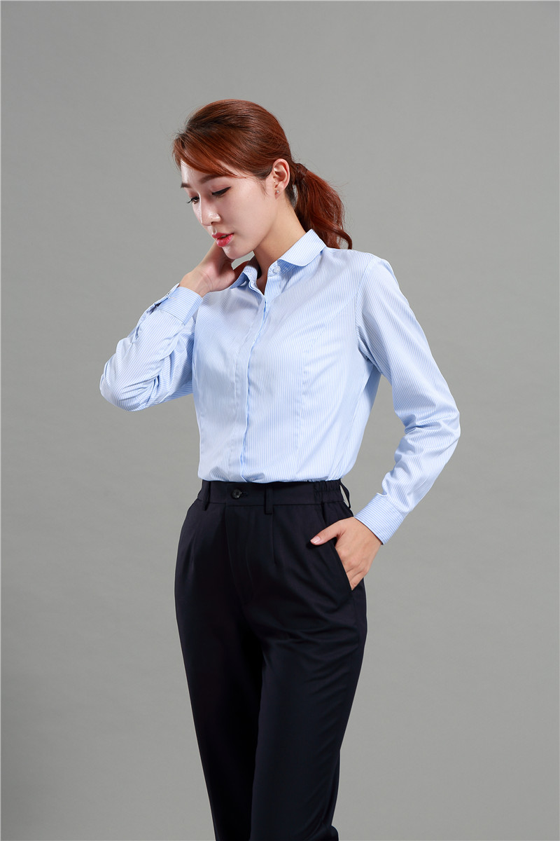 浦发银行行服女衬衫长短袖衬衫条纹工装面试职业装浦行金融保险制服