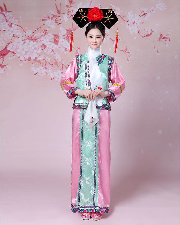 清朝格格古装还珠格格服装族旗服宫女甄嬛传年会班服演出服 天蓝色