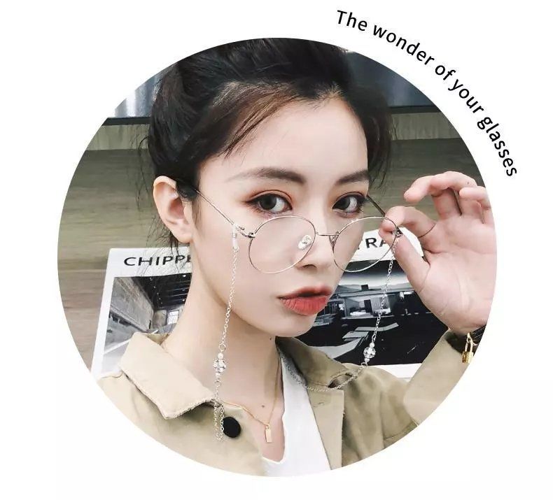 金丝眼镜链子金丝框原宿风多边形无度数眼镜男眼镜女学生韩版链条挂链