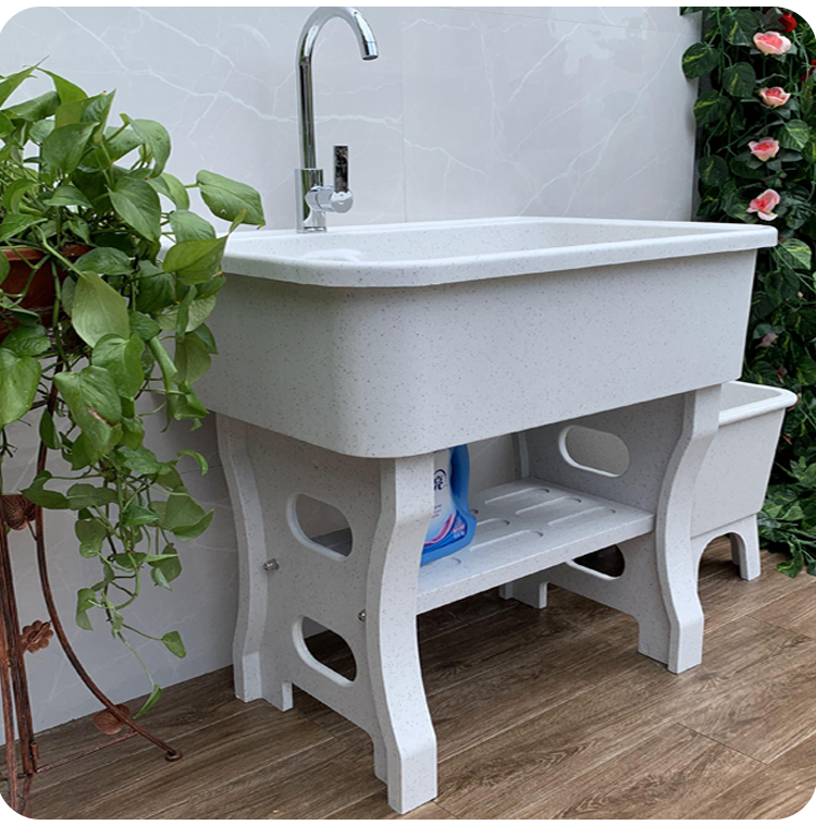 谦捷优 阳台水槽石英石洗衣池一体室外水池大理石带搓板石头单池家用