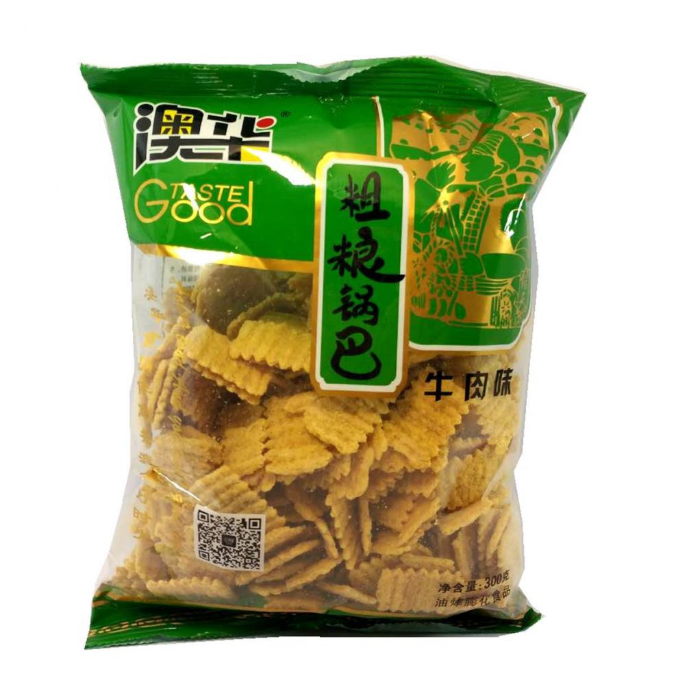 澳华粗粮锅巴烤肉麻辣牛肉味80后怀旧零食小吃茶点脆锅巴3味各1袋