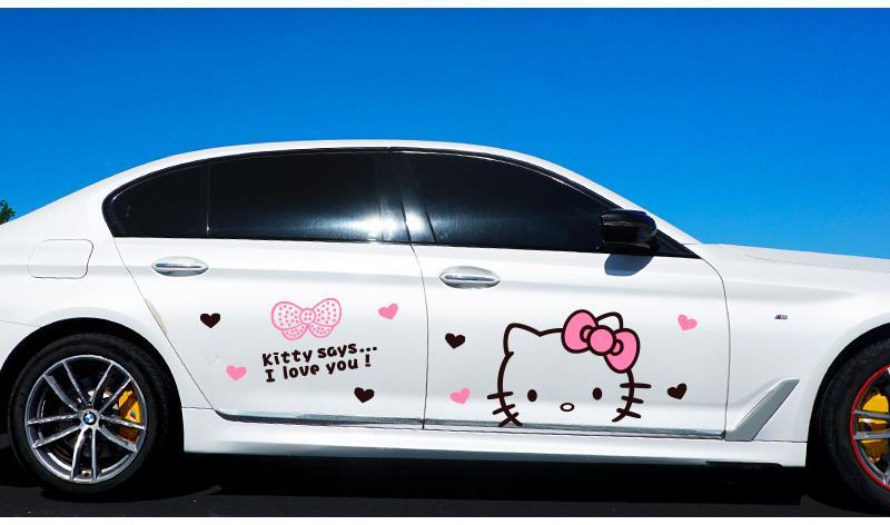 汽车车贴凯蒂kt猫汽车贴纸hello kitty卡通全车贴车门拉花改装饰个性