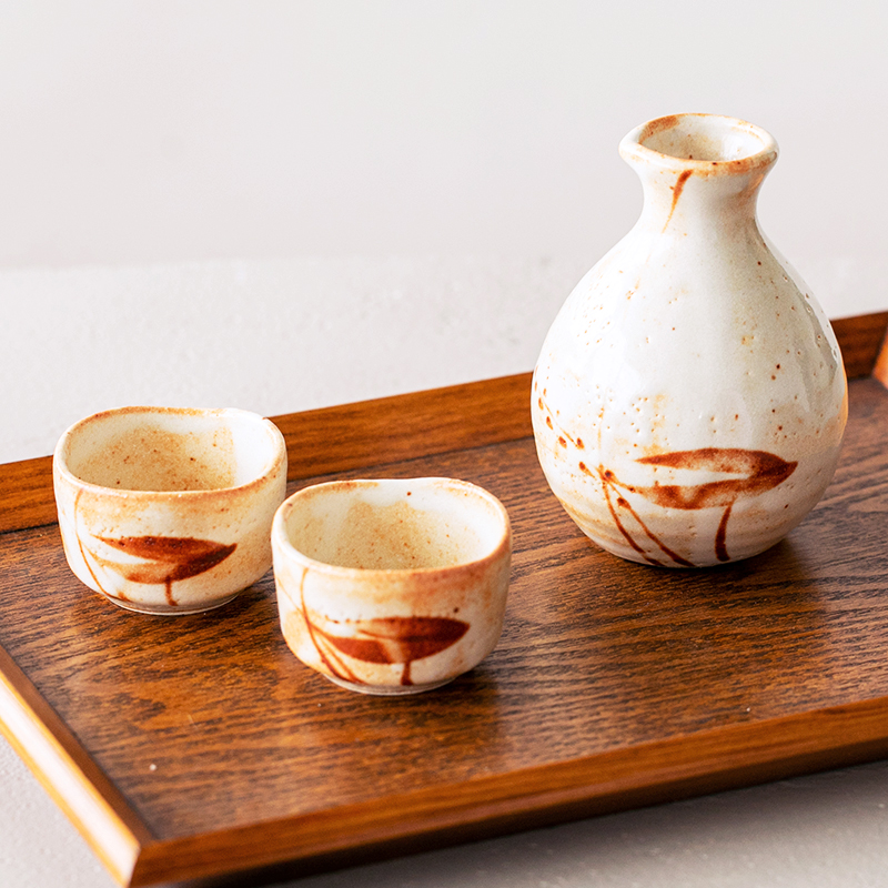 日本清酒酒具烧粗陶酒壶清酒壶白酒壶小酒杯复古日式酒具套装 一壶两