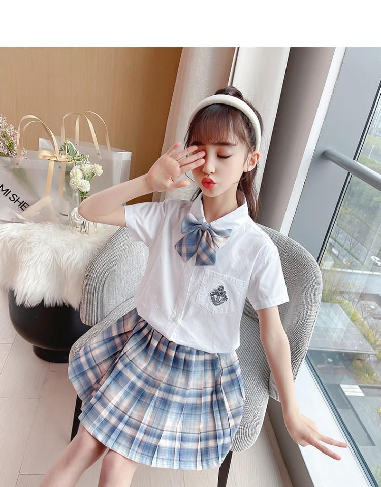 小女孩的jk制服jk套装夏装2021夏季小学生校服zk女孩格子短裙两浅蓝色