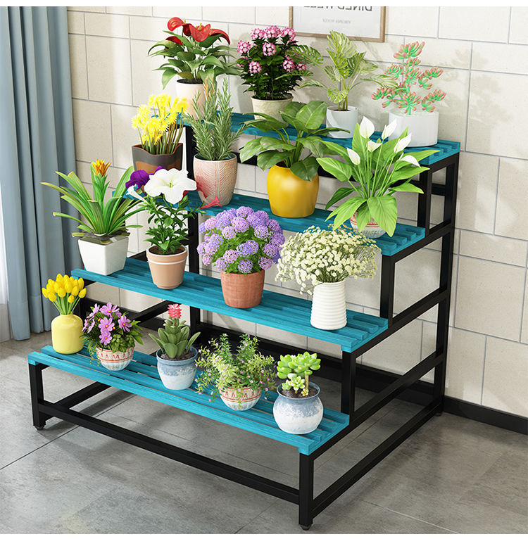 悦乔馨北欧摆花架子室内阳台客厅简约阶梯落地式实木多层花盆铁艺