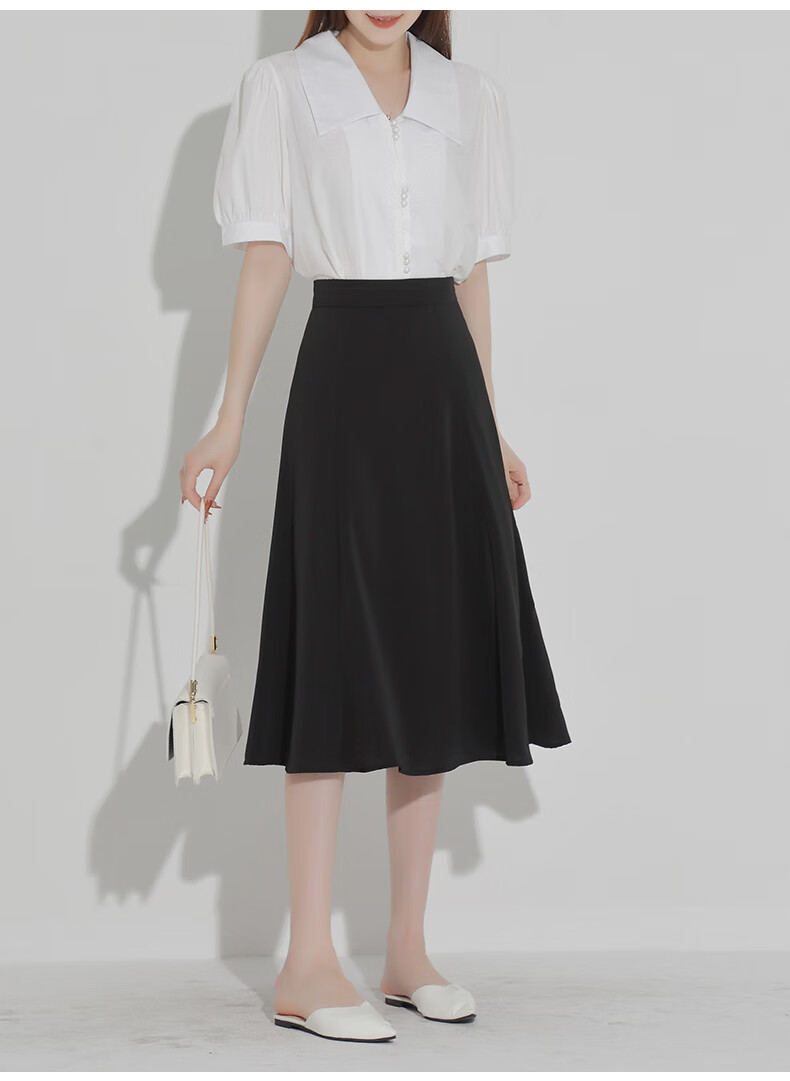 醋酸高档半身裙女夏季2022新款a字裙夏天中长款显瘦小个子半身长裙子