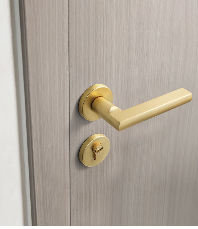 房间门锁卧室 拉丝金分体门锁室内家用房门锁磁吸木门锁卧室金色轻奢