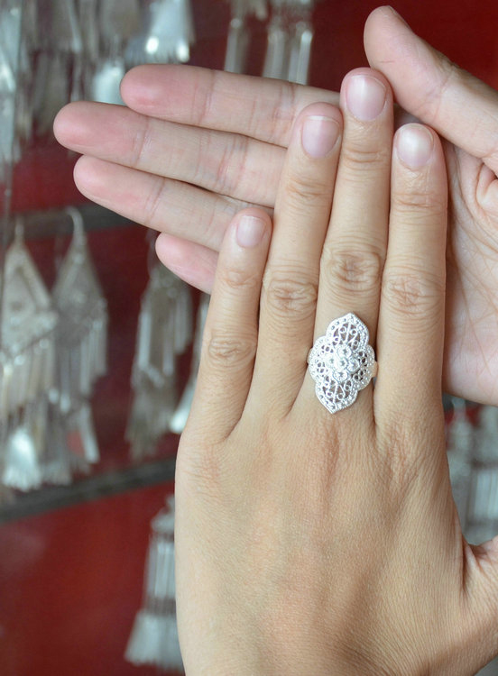 追属abstractlife彝族风格戒指大凉山民间手工艺品银色镂空戒指彝族