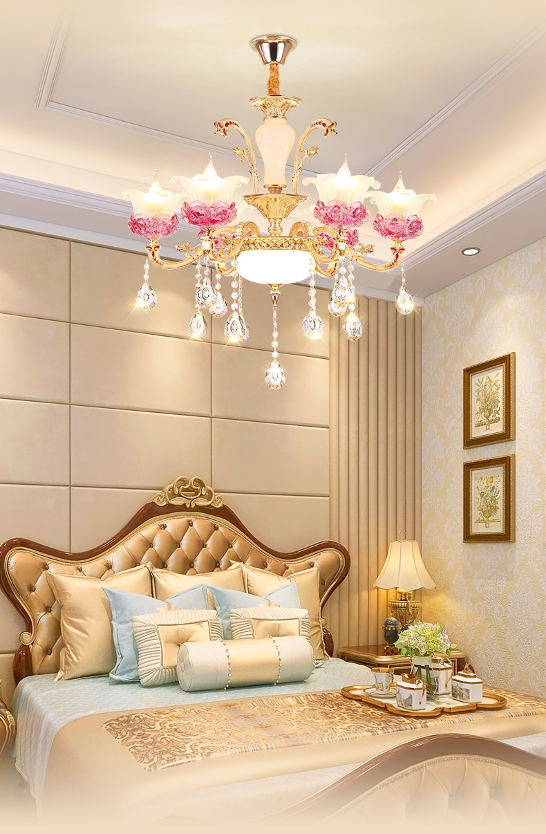 客厅吊灯简约现代花灯卧室灯玫瑰公主水晶灯欧式灯具简欧餐厅灯饰