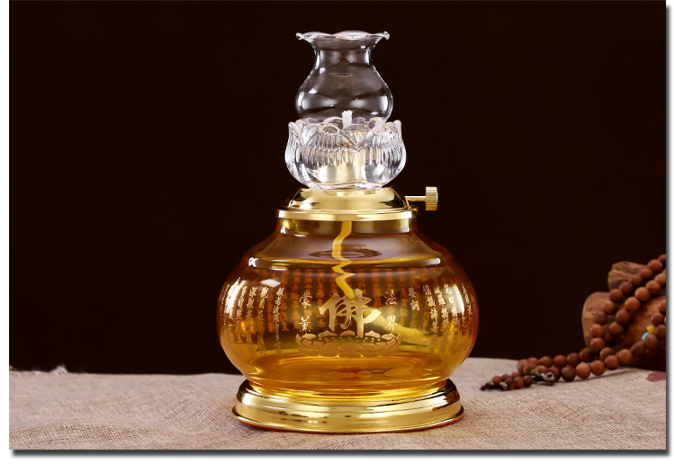 供佛酥油灯调光防风玻璃油灯供佛灯长明灯家用佛前供奉莲花灯烛台白色