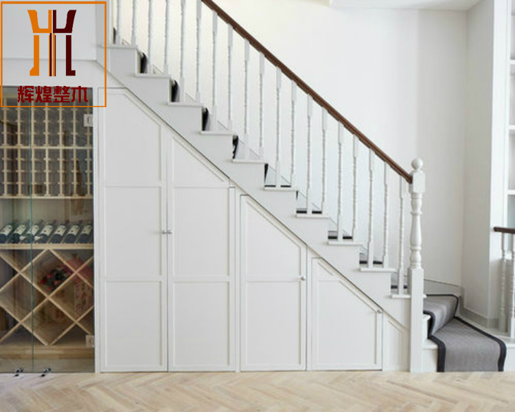 楼梯下斜角储物柜上海定制复式斜角异形实木楼梯柜扶手楼梯下柜玻璃