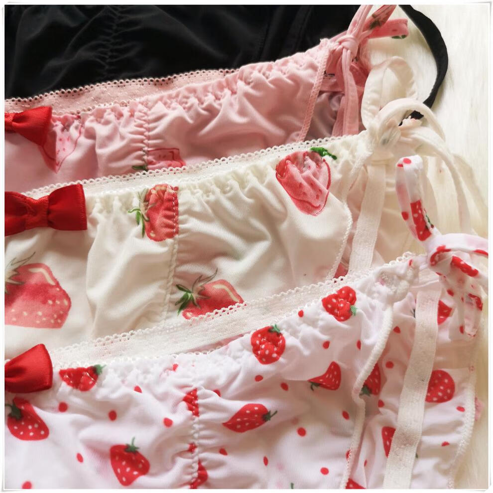 可盐可甜日系甜美草莓印花绑带内裤女速干系带绳子牛奶丝一条装白小