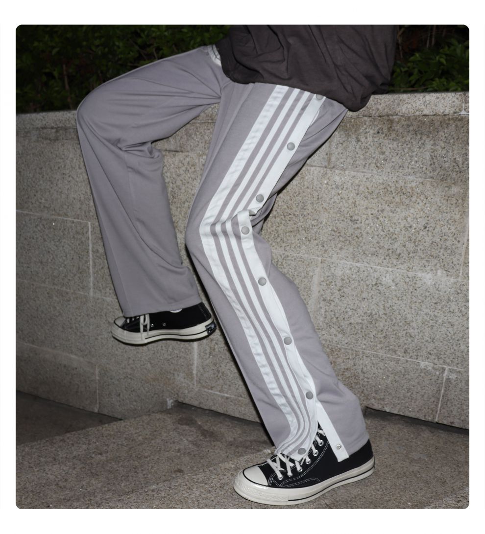 huffnpuff侧扣运动裤ad排扣裤纽扣拖地直筒高街裤子面子裤冷淡灰2xl