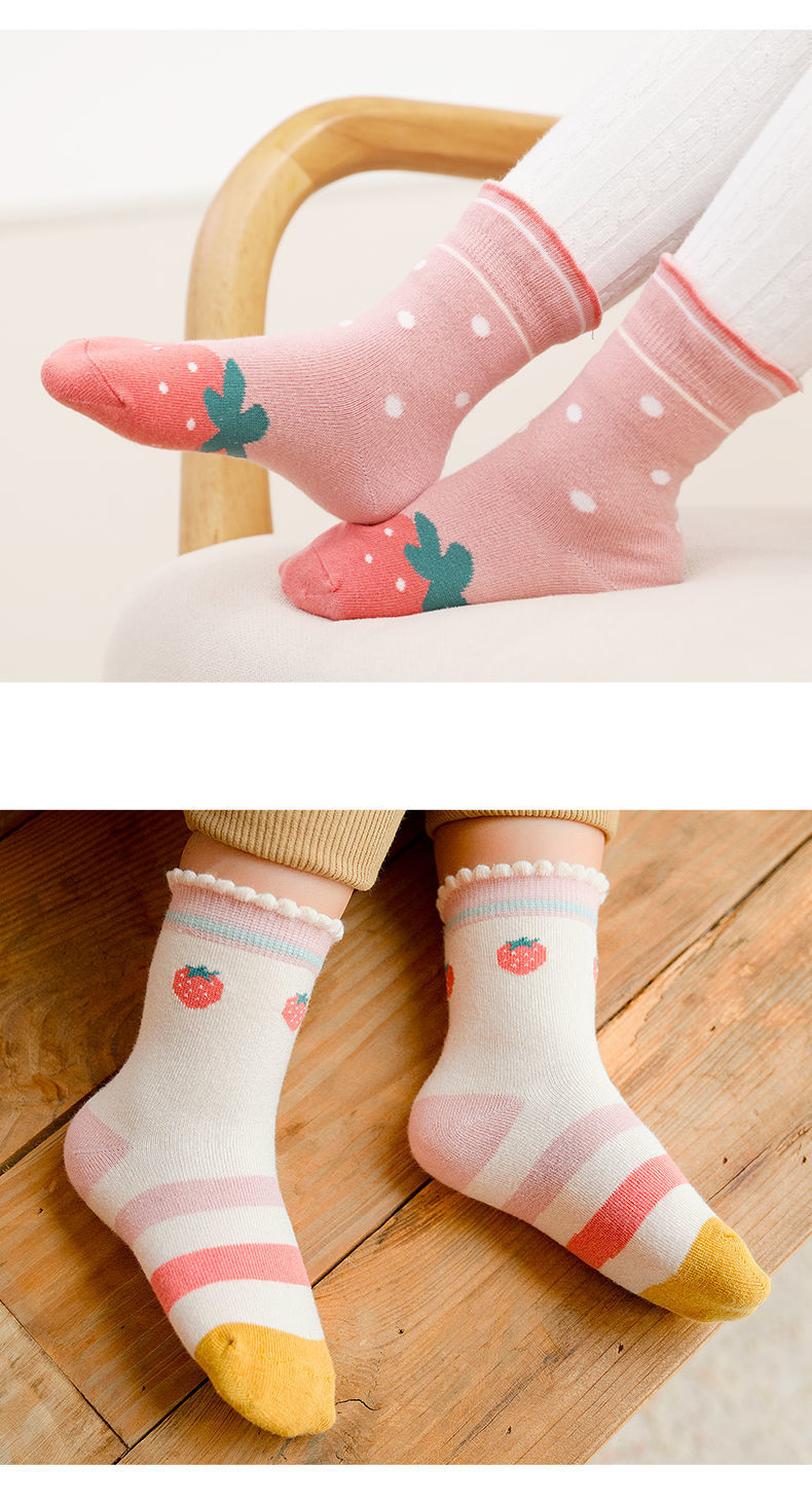 怡淑涵儿童袜子秋冬季纯棉袜中筒袜女童花边公主袜中大童小女孩可爱