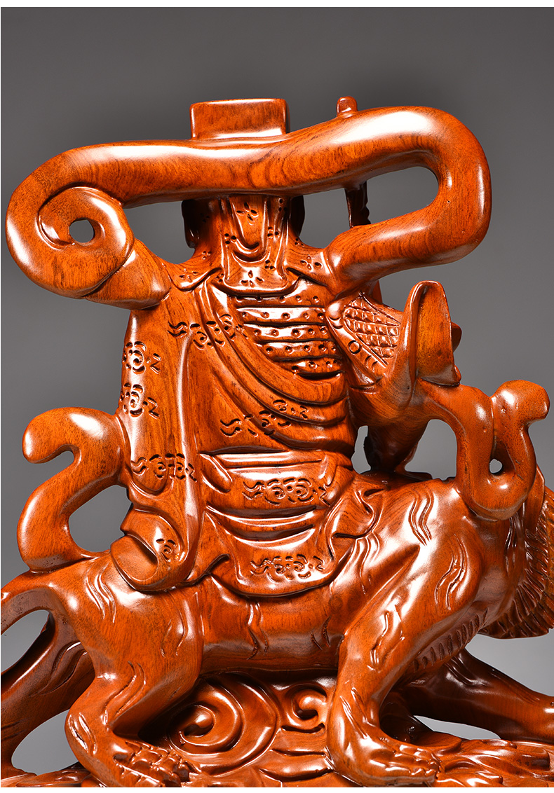 花梨木雕武财神赵公明骑虎神像摆件家居五路财神爷红木雕刻工艺品