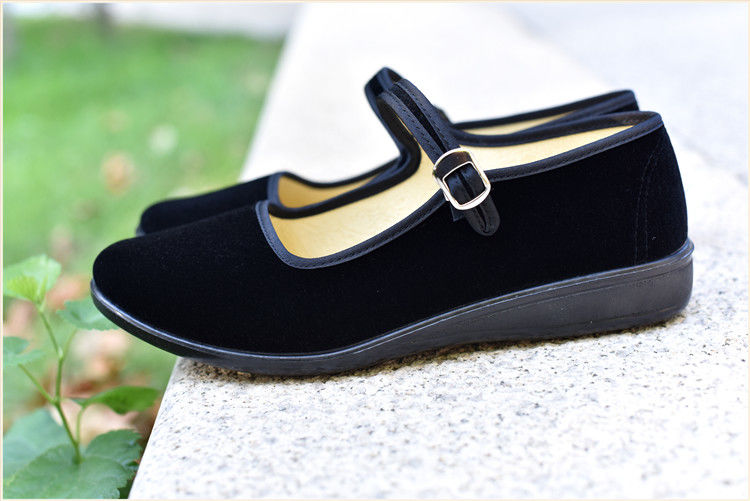 实在人办公室酒上装女鞋舞蹈鞋布鞋特大号黑平绒定制款 黑色 34码