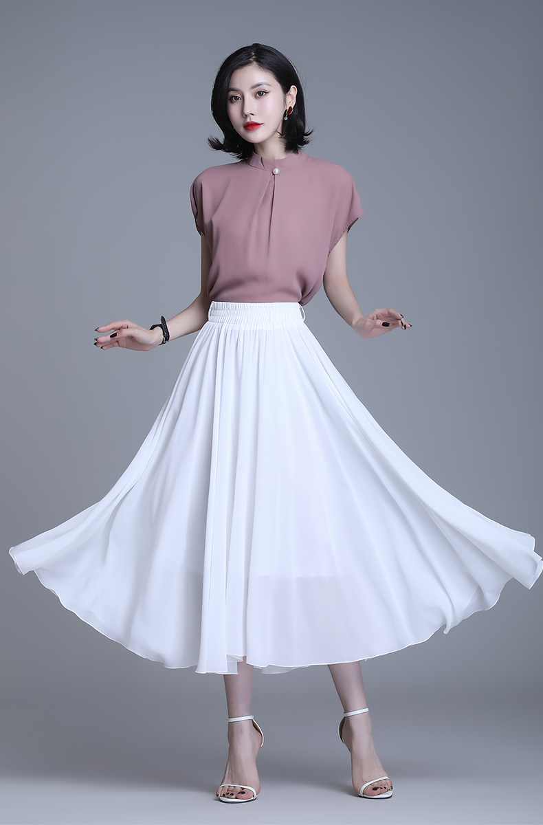 初中女生长裙下半身雪纺半身裙女夏高腰跳舞大摆裙中长款a字百褶裙垂