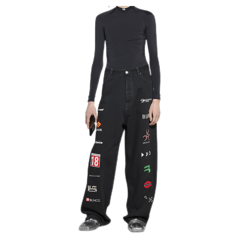 balenciaga巴黎世家男装长裤牛仔裤阔腿裤 正满饰gamer艺术画刺绣 s