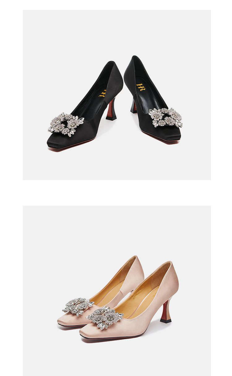 hr赫莲娜女鞋2022春夏季新款花朵钻百搭细跟高跟鞋女气质优雅晚宴时尚