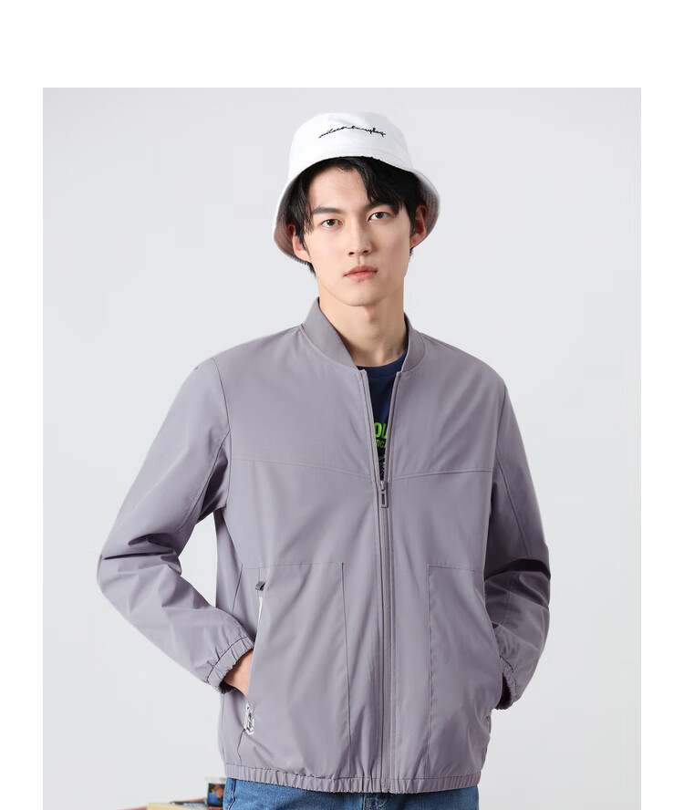 真维斯男装 2021春夏装新款 罗纹立领印花夹克外套 中灰色2031 l