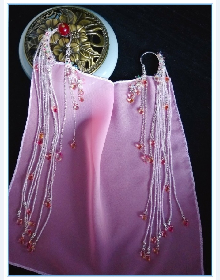 新品面纱古风南风古装耳挂面纱汉服蒙脸配饰飘逸仙气流苏面帘鲛人鱼