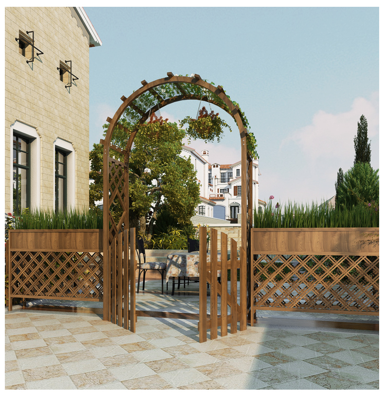 庭院拱门爬藤架花架防腐木花园拱门架子室外爬藤月季拱形门花支架蓝