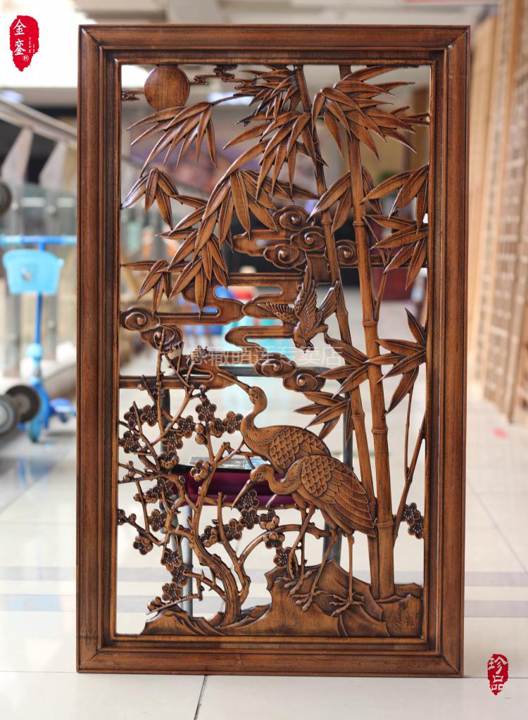 木雕挂画 中国风现代东阳木雕挂件樟木装饰画工艺品中式客厅卧室玄关