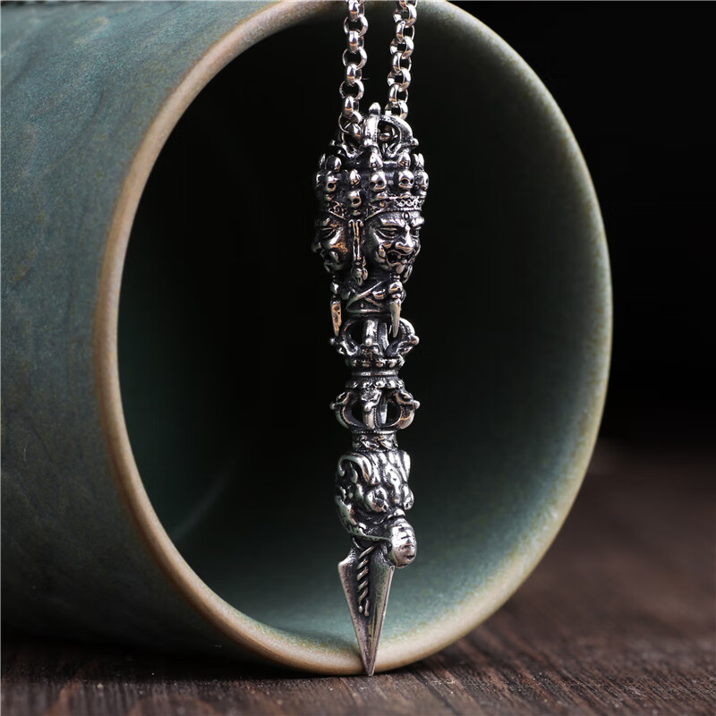 仁尼 原创设计925银三面金刚橛降魔杵法器秽迹金刚杵项链吊坠金刚镢男
