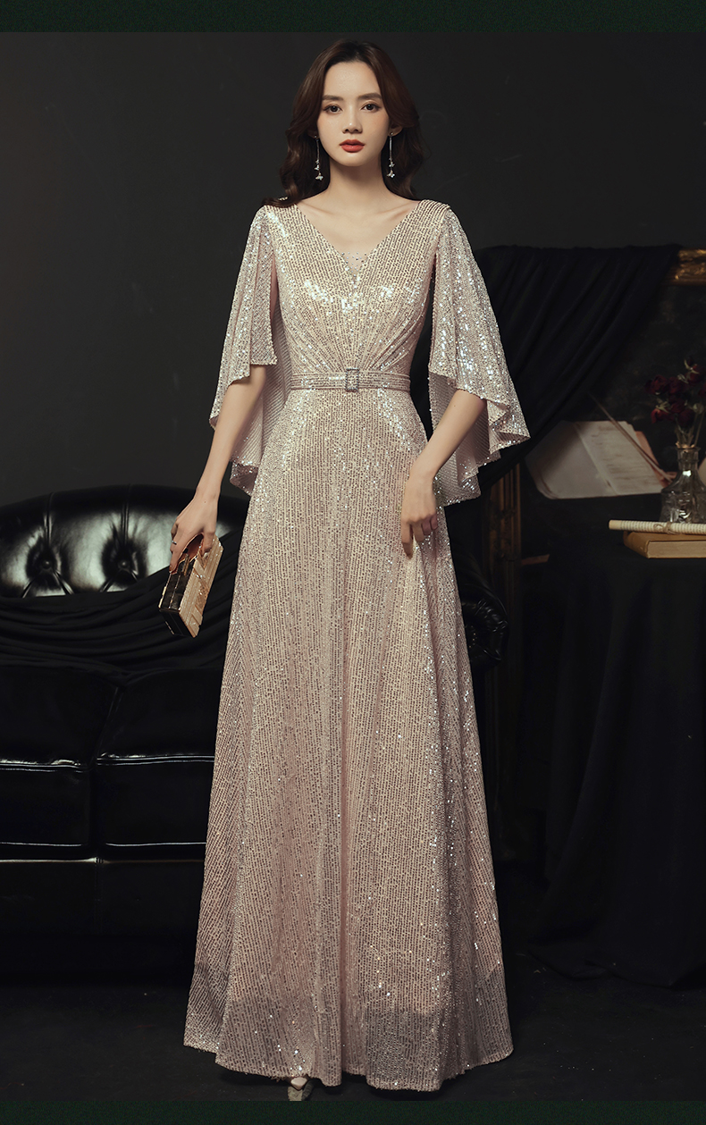 晚装女宴会气质高端晚礼服宴会2021新款气质金色大合唱演出长裙夏季