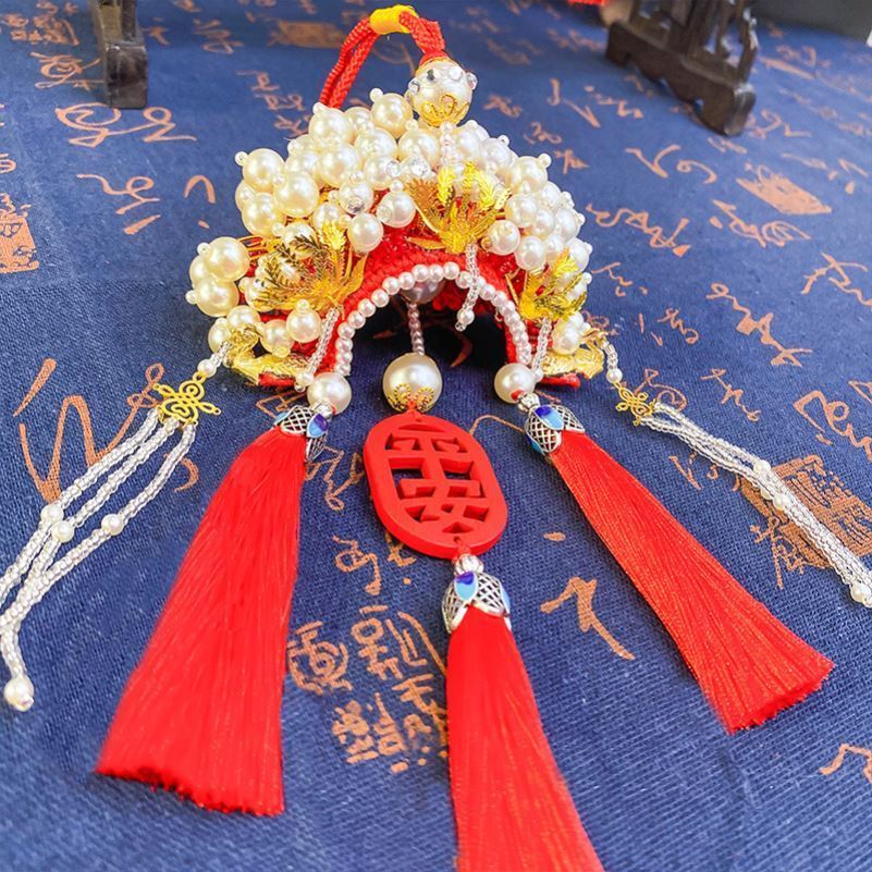 新款凤冠状元帽流苏平安符车挂件diy手工钩针编织材料成品活送男pd