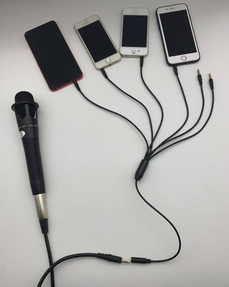 威焱一拖六音频转接音响话筒链接多手机共用一个麦克风双手机共用一个