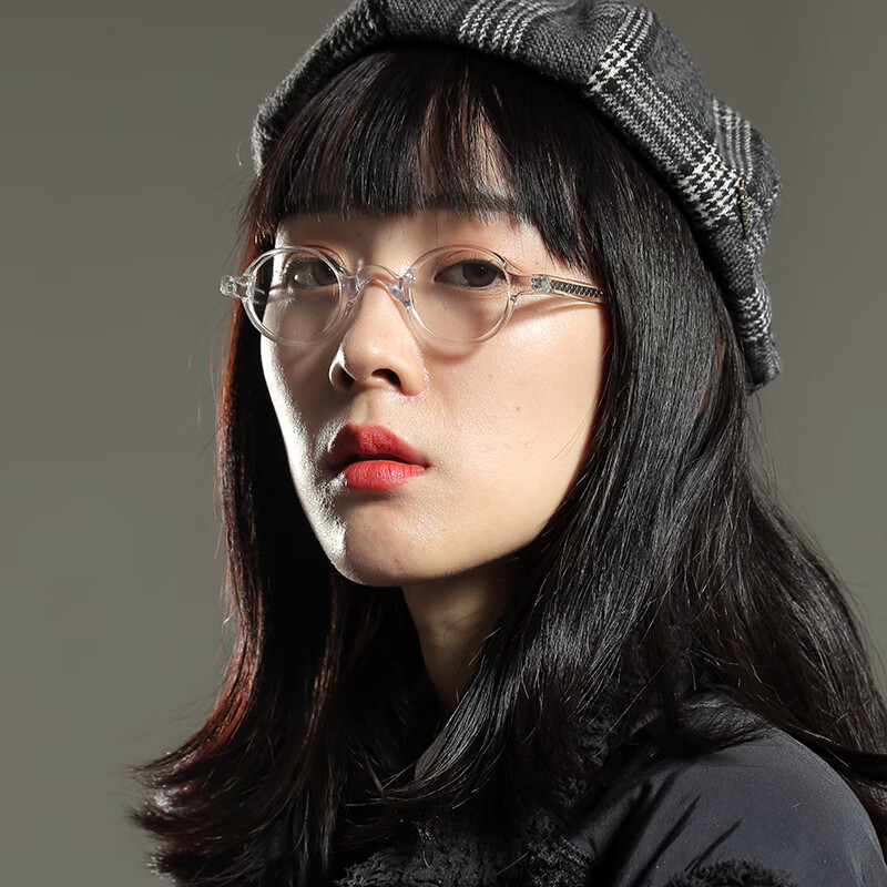 暴悦 复古日系超小圆框板材手工镜架女文青眼镜男平光小脸 透明【图片