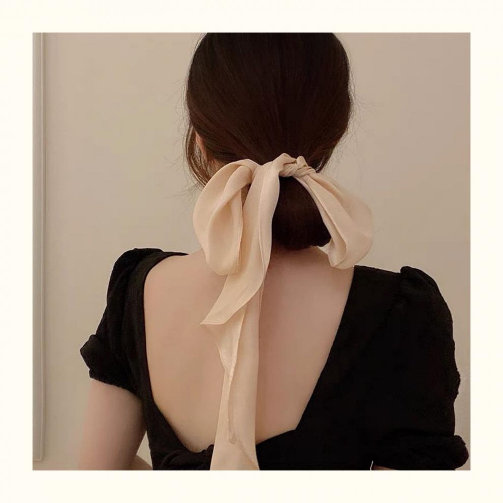 【赢夫人 】法式优雅纯色长条丝巾发带扎头发飘带发