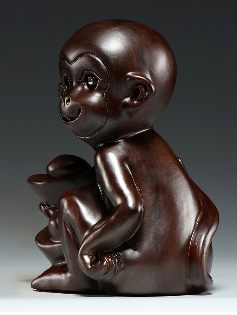 凯都黑檀木猴子雕刻摆件十二生肖猴木头猴属猴家居办公装饰工艺品送礼